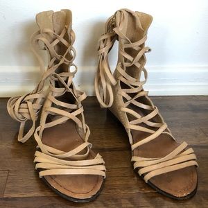 Nude Real Leather Wrap Gladiator Sandals